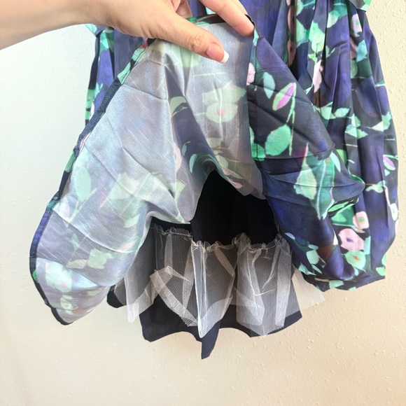 Hutch Bow Navy Multi Floral Babydoll Mini Dress Size Large NWT - Picture 8 of 14